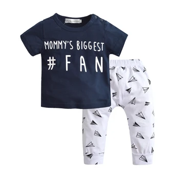

New 2019 baby boy clothes cotton royal blue short-sleeved letters t-shirt+pants infant 2pcs suit newborn baby boys clothing set