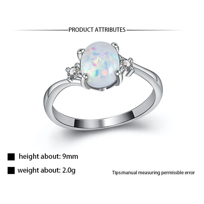 Classic Oval Shape White Fire Opal Ring For Women Wedding Silver Color AAA Zircon Rings Band Vintage Bijoux Femme Anel Hot dm112 (3)