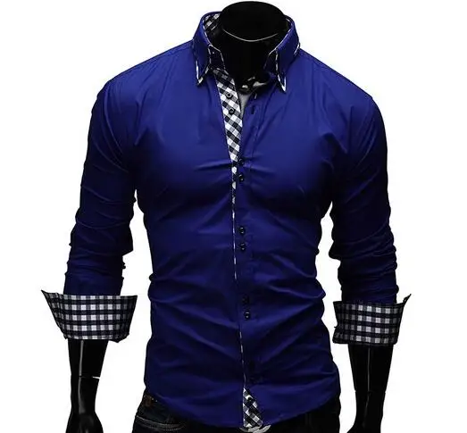 F-SFRWA Для мужчин рубашка Элитный бренд Мужская рубашка с длинными рукавами Классическая клетчатая рубашка Slim Fit Платье черного цвета рубашки Для мужчин s XXL - Цвет: sapphire
