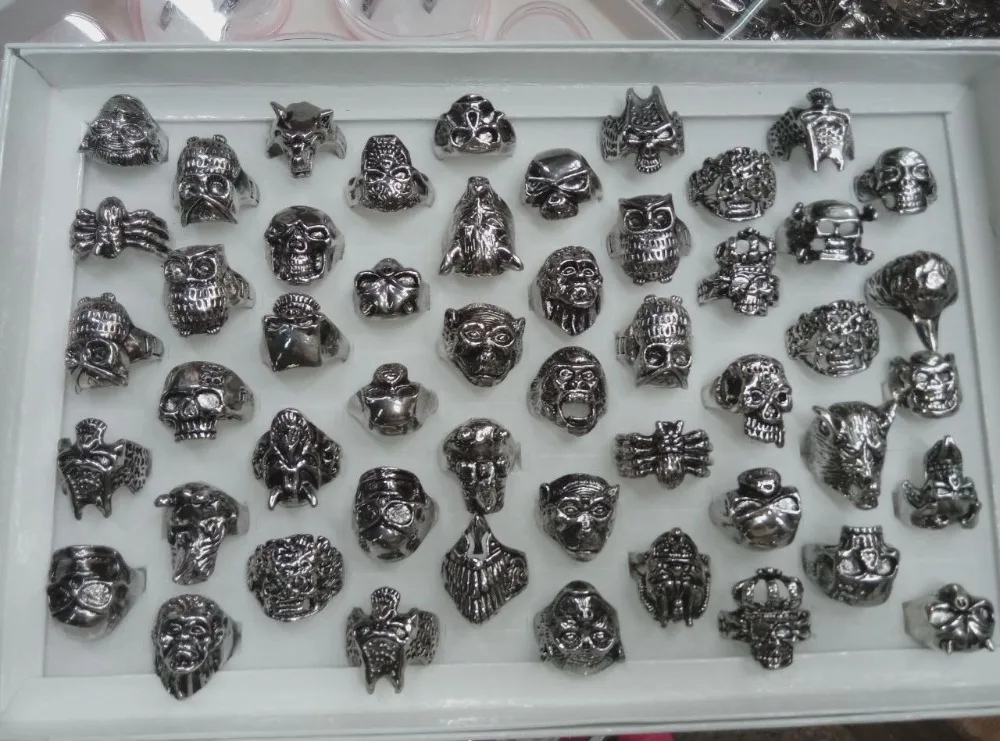 

vintage alloy skull animal ring mix designs 50pcs/lot