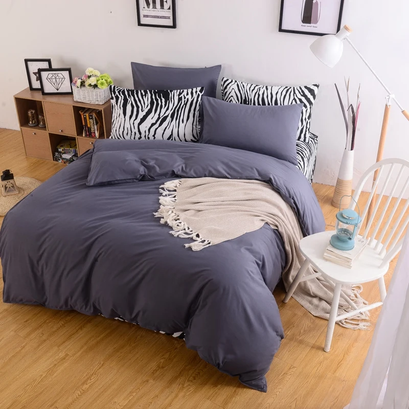 Simple Pure Color Bedding Bed Sheets 4 Pieces Zebra Cotton Quilt Cotton