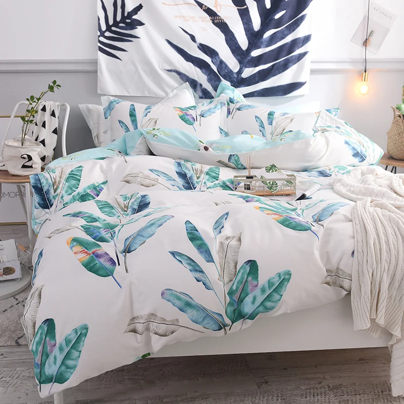 

100% Cotton Bedlinen Nordic Bedclothes Bedcover Spring/Summer Season Banana Leaf Duvet Cover Pillowcase King Bedding Set