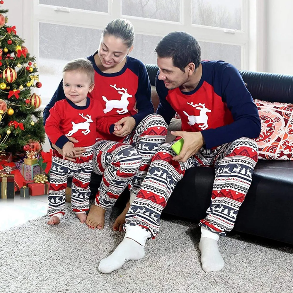 

Baby T Shirt Men Reindeer Tops Blouse Pants Family Pajamas Sleepwear Christmas Outfits Set Children Tops Clothes