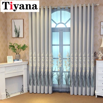 

European Daffodil Window Valance Luxury Embroidery Sheer Curtains for Living Room Elegant Tulle Drapes P337D3