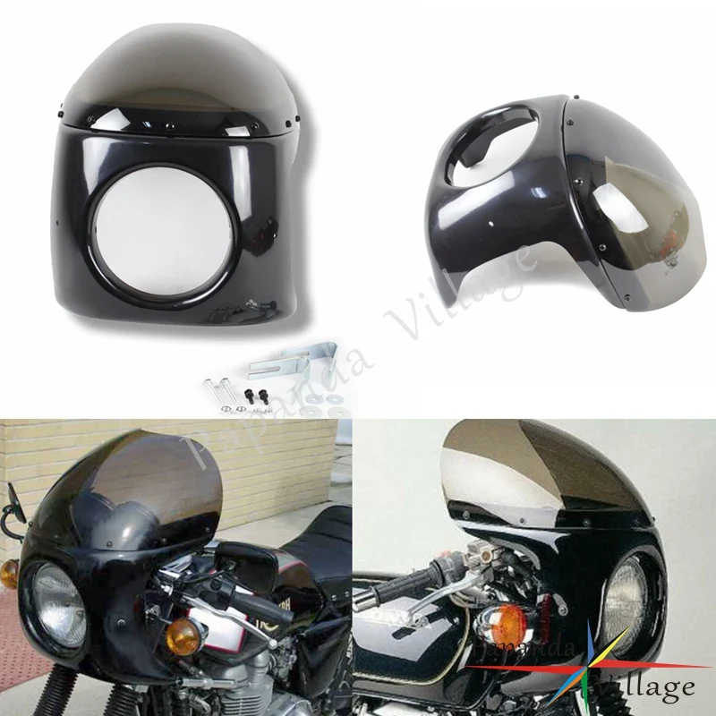 

Papanda Motorcycle Black and Clear 7" Headlight Fairing Protector Cafe Racers for Kawsaki EN 450 500 Suzuki GN 125 250 400