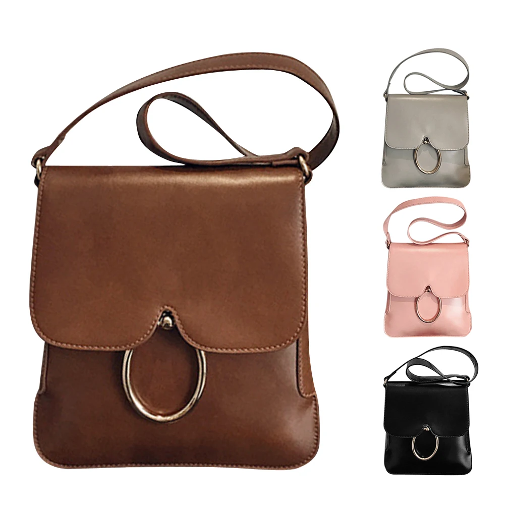 

2017 New Iron Ring Women Shoulder Messenger Bag Candy Color Leather Handbag Ladies Messenger Bags Designer Purse Satchel