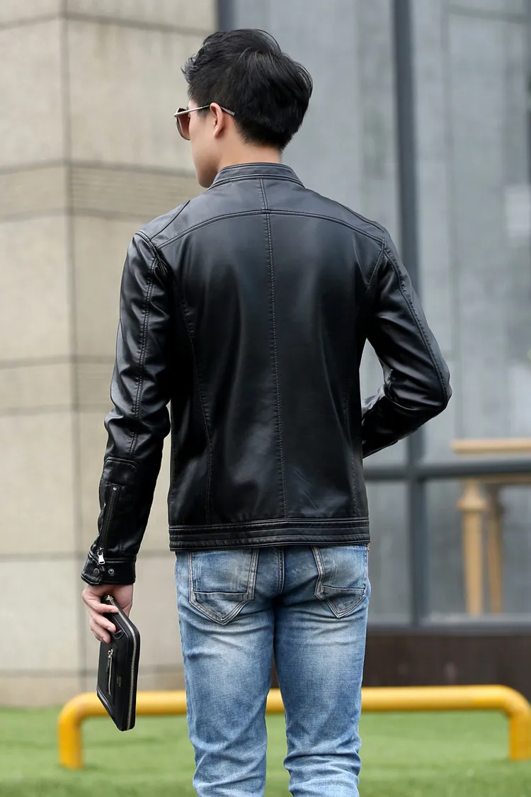 UplzCoo 5XL Men's Leather Jackets Men Stand Collar Coats Male Motorcycle Leather Jacket Casual Slim Brand Clothing Jaket FM003  (2)