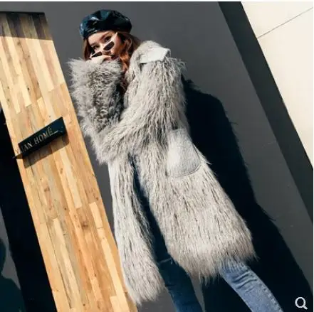 Femmes Chaud Pour Faux Xl Manteaux Fourrure Outwears J2622 Jolie Vêtu S Section Lâche pink Laine Grey De Élégant Femme Longue Tops Poches rOwqrAxC