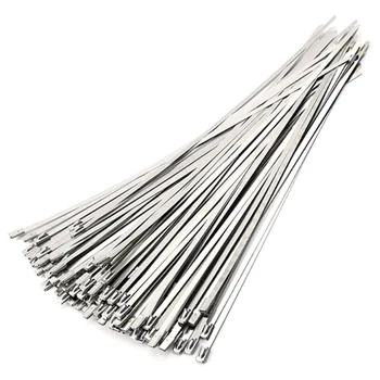 

50Pcs 4.6X300Mm Stainless Steel Exhaust Pipe Wrap Coated Locking Cable Zip Ties Self-Locking Stainless Steel Cable Tie