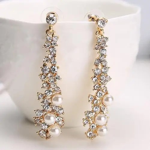 

Elegant Fashion Women Pearl Rhinestone Dangle Chandelier Drop Earrings Jewelry earrings korean 2019