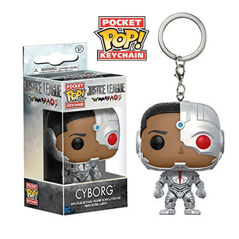 FUNKO POP DC Justice League Wonder Women The Flash Supermen Cyborg Keychain Action Figure Toy for children gift with Retail Box 