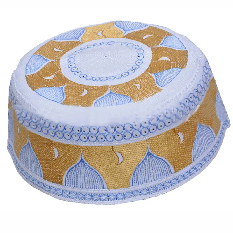 

Lychee Mens Embroidery Muslim Hat Arab Clothing for Men Prayer Hat Muslim Turban Man Hijab Bonnet Saudi Arabian Hats India Caps