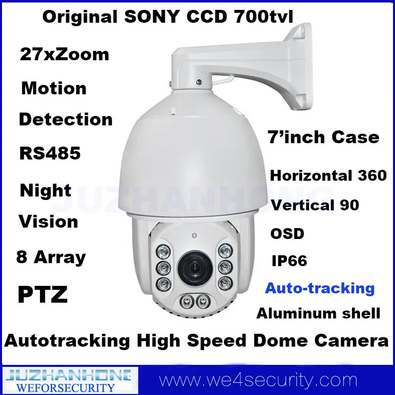 CCD 700tvl Auto Tracking 7inch IR PTZ High Speed Dome Camera 27X Optical Zoom IR W/Bracket Outdoor