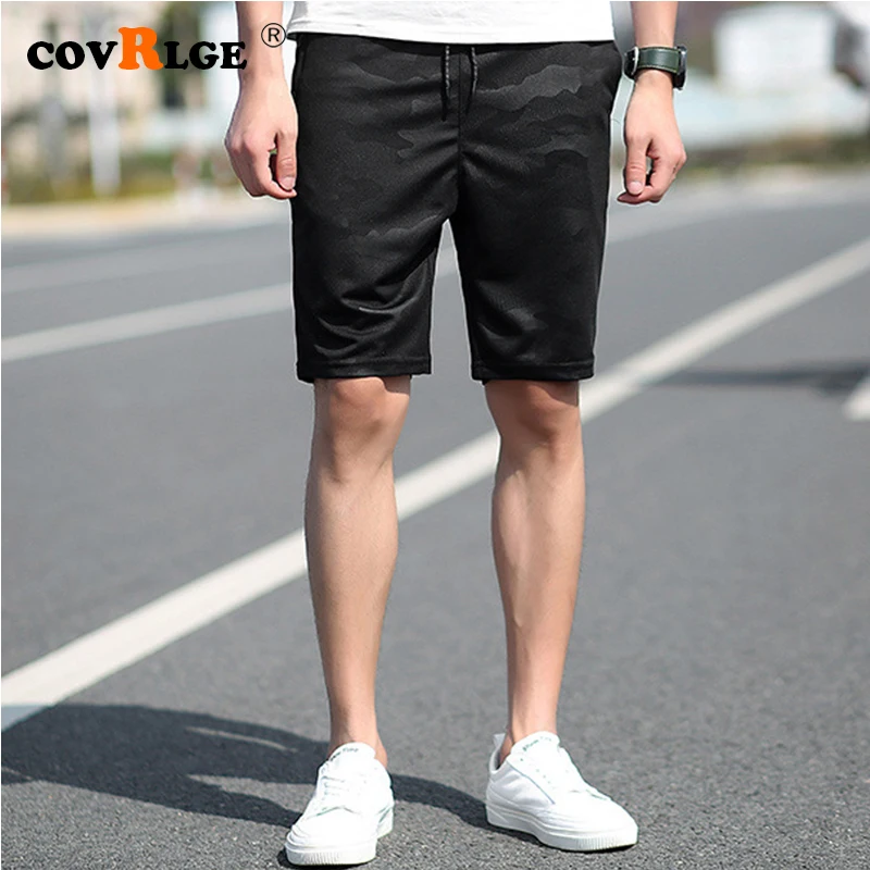 Covrlge Black Mens Shorts Summer New Casual Camouflage Shorts Knee Length Grid Color Shorts Streetwear Shorts Male MKD033
