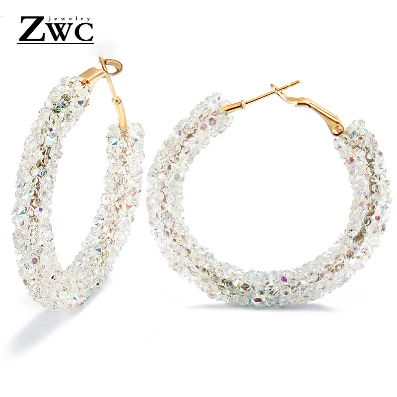 White ZWC, винтажные корейские большие серьги для женщин, женская мода, золото, кубический цирконий, висячие серьги, серьги геометрической формы, ювелирное изделие - Окраска металла: White