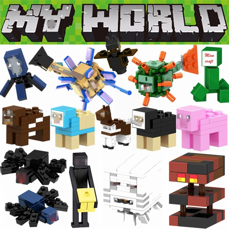 

Legoing Minecraft Animals My World Village Warhorse House Waterfall Figures Creeper Steve Zombie Party Blocks Kids Toys Legoings