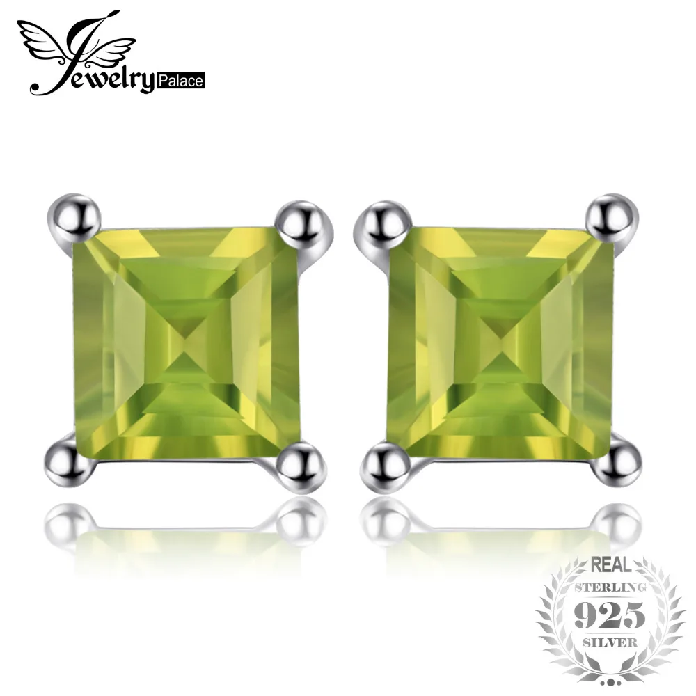 Jewelrypalace Square 0.7ct Natural Peridot Genuine 925 Sterling Silver Stud Earrings For Women Birthday Gift Fashion Accessories