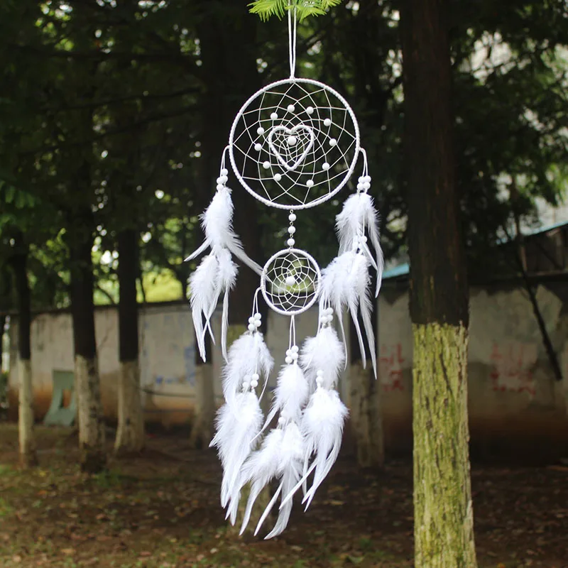 

60cm India Style Handmade white Dream Catcher Circular Net With feather Hanging Decoration Decor Ornament Gift