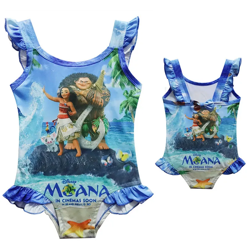

Kawaii Girls Swimwear Blue Color Moana Printing Cartoon One Piece Swimsuit Beach Wear Children Swimming Suit Swimwear for Girls