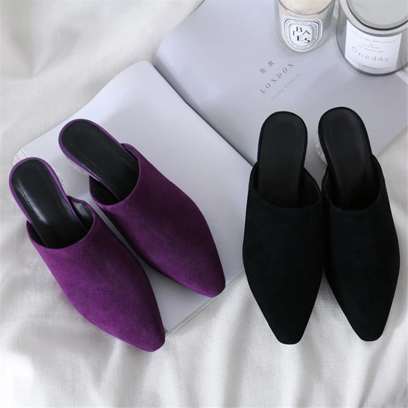 MSSTOR Kid Suede Mules Shoes Women Outside Pointed Toe Sexy Fashion Purple Summer Shoes Transparent High Heels Women Slippers MSSTOR Kid Suede Mules Shoes Women Outside Pointed Toe Sexy Fashion Purple Summer Shoes Transparent High Heels Women Slippers