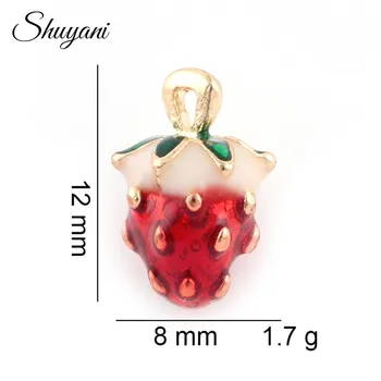 

20pcs/lot Gold Color Cute Red Enamel Fruit Strawberry Charms Pendant for DIY Bracelet Earrings Making Handmade Crafts