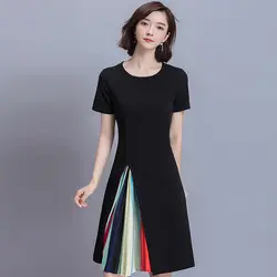 Весеннее и летнее Новое Стильное женское платье большого размера тонкое плиссированное платье черного цвета
