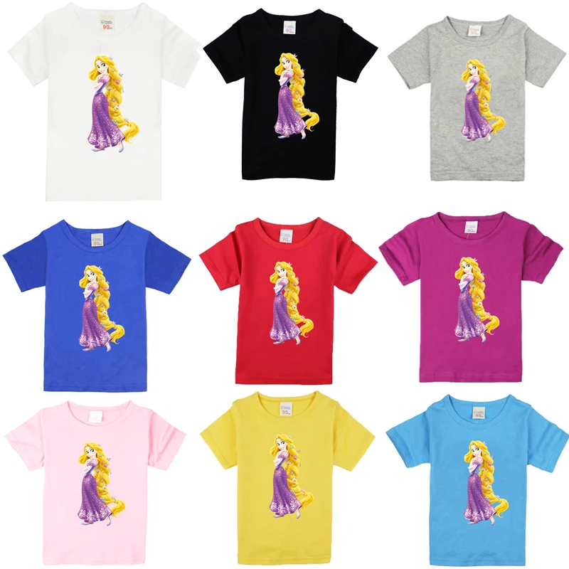 

2018 new Children Short Sleeves Long Hair Princess T-shirts Girls Summer Cotton Print Tee Tops Clothes Kids T Shirts