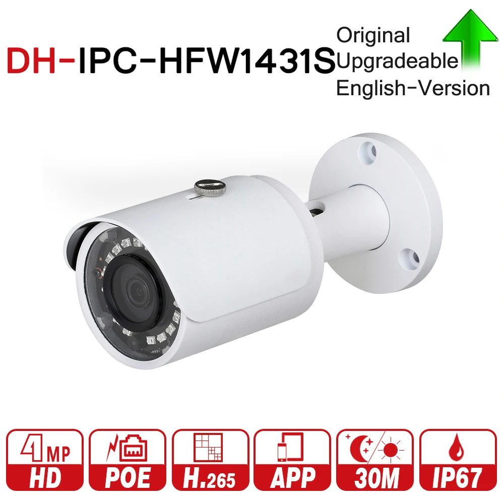 

DH IPC-HFW1431S 4MP Mini Bullet IP Camera Night Vision 30M IR CCTV Camera POE IP67 Update From DH-IPC-HFW1320S with DH logo