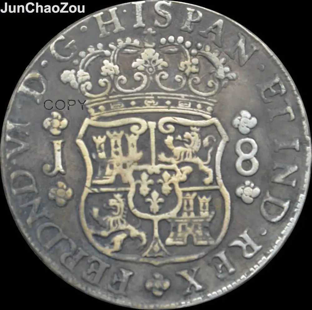 1753 испанская монета 8. J. Столбы доллар посеребренные копии монет могут