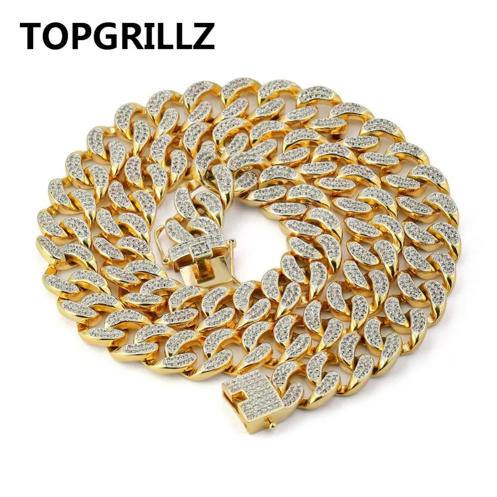 

TOPGRILLZ Hip Hop Cuban Chain Necklace Micro Pave CZ Stones All Iced Out 14 mm 18"20"24"30" Available Necklaces for Men
