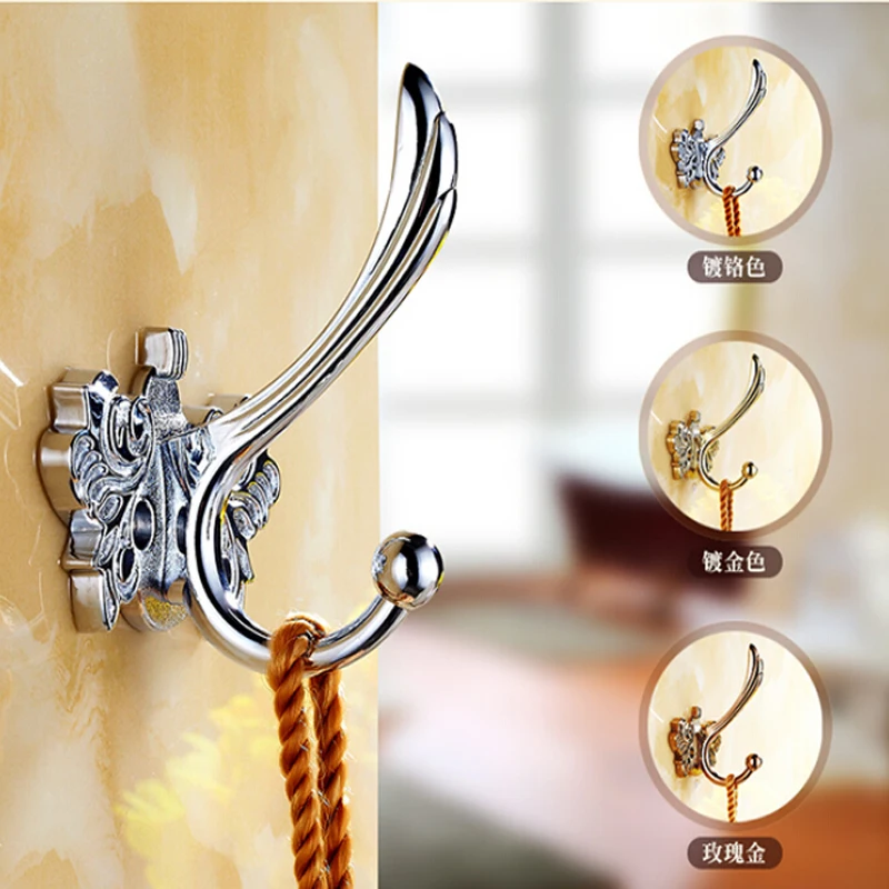 

Wholesale And Retail Phoenix Tail Type Wall Mount Bathroom Hooks Dual Hangers Brass Towel Clothes Hooks Chrome Golden Rose Gold