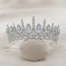 Noiva de Cristal Strass Tiara de Casamento Cubic Zircon CZ Nupcial Rainha Princesa Pageant Partido Crown Das Damas de honra