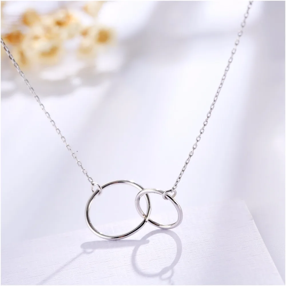 2017 New Arrival Fashion Simple Necklace 925 Sterling Silver Double Round Circle Pendants Fine Jewelry for Women Party (5)