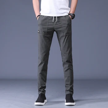 

Jantour Spring summer Casual Men Pants Cotton Slim Straight Trousers mens Fashion Brand Lace black gary pant male size 28-38