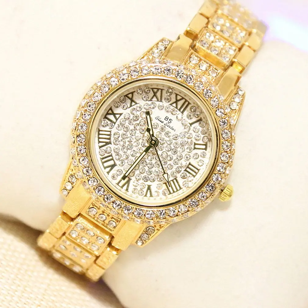 

2018 Hot Round Dial Women's Watches With Rhinestones Alloy Band Ladies Female Quartz Movement Wristwatch Valentine GIFTS