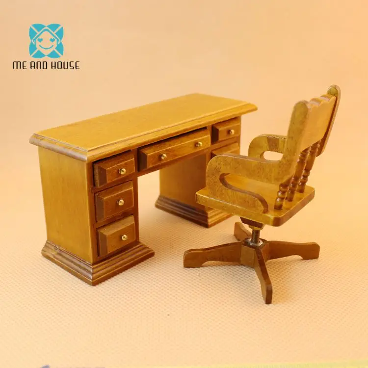 مصغرة مكتب كرسي 1:12 مقياس بيت الدمية مصغرة الأثاث الخشبي يدور كرسي مكتب مجموعات