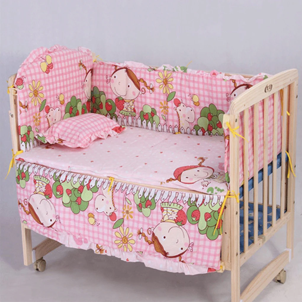 

Newborn Crib Bedding Set 5pcs Bed Linen 100% Cotton 5pcs Baby Cot Bedding Set Include Bed Sheet Bumpers With Filling