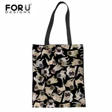 FORUDESIGNS/милый 3D принт с Мопсом, Женская многоразовая хлопчатобумажная хозяйственная сумка, повседневная женская сумка на плечо, большая емкость, Льняная сумка, сумки