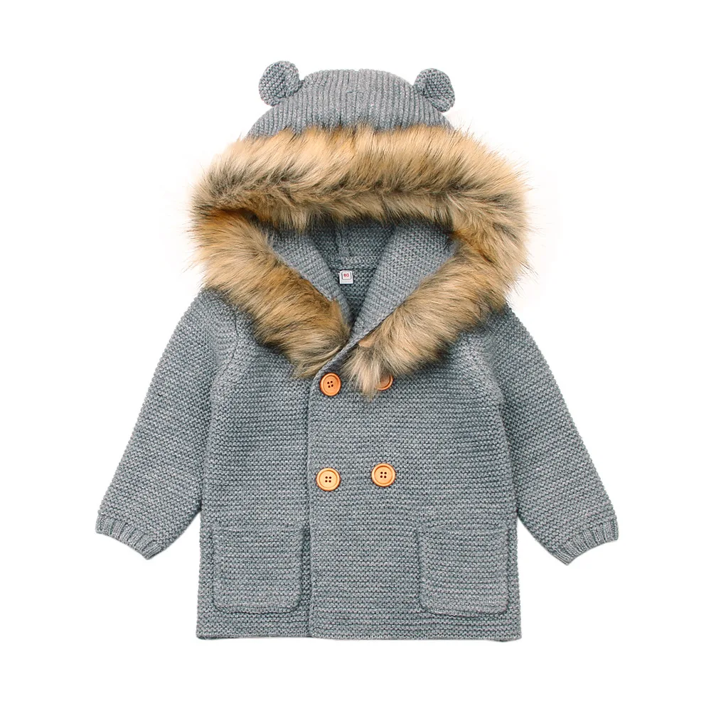Children Boys Girls Knitted Sweater Cardigans Cute Plaid Jumper Autumn Winter Long Sleeve Jumper with Detachable Collar