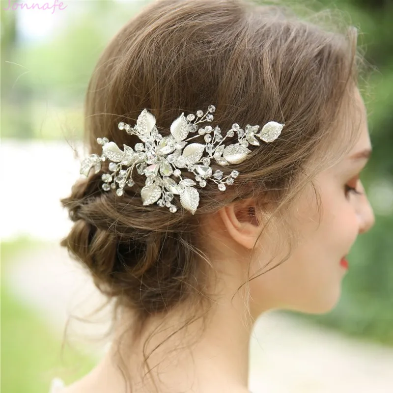

Jonnafe Handmade Delicate Hair Clip Bridal Hair Accessories Silver Leaf Women Headpiece Handmade Wedding Jewelry