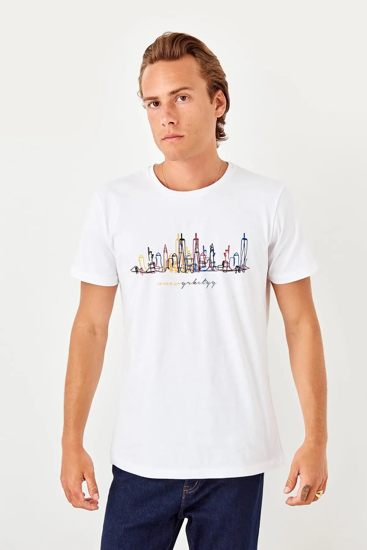 Trendyol белые мужские печатные Новые футболки TMNSS19TS0444 | Мужская одежда