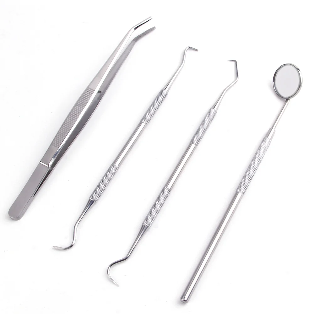 

4Pcs Stainless Steel Dentist Tools Set Dental Mirror Instruments Kit Teeth Whitener Tool Tweezer Hoe Sickle Scaler Oral Care