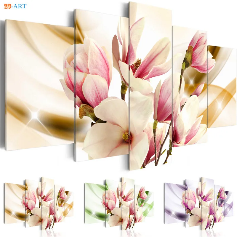 

Magnolias Flowers Prints Wall Painting 5 Pieces Blossom Poster Pastel Canvas Art Modular Pictures for Bedroom Home Decor