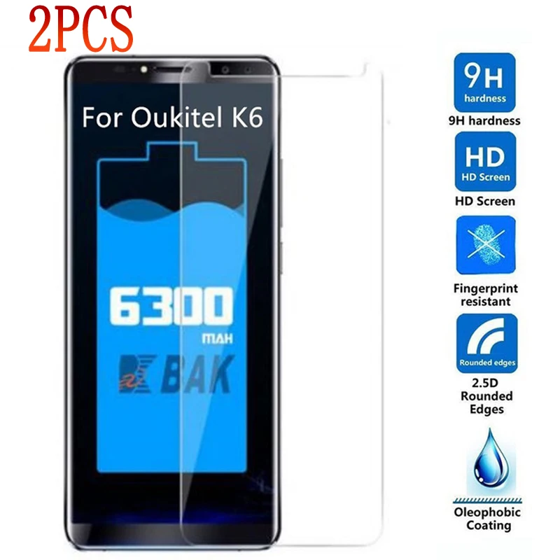 2 шт. закаленное стекло для Oukitel K6 защитная пленка 9H защита экрана