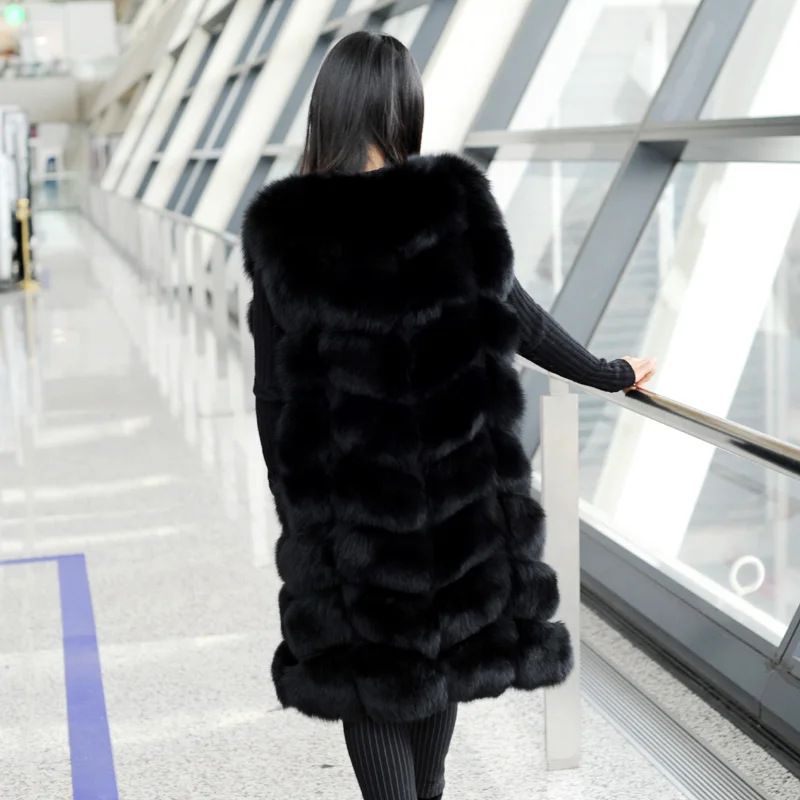 Femmes Outwear Renard De Réel Fourrure Cx 01 Long 2018 g b Mode Noir Manteau Gilet Iw8qOBZ