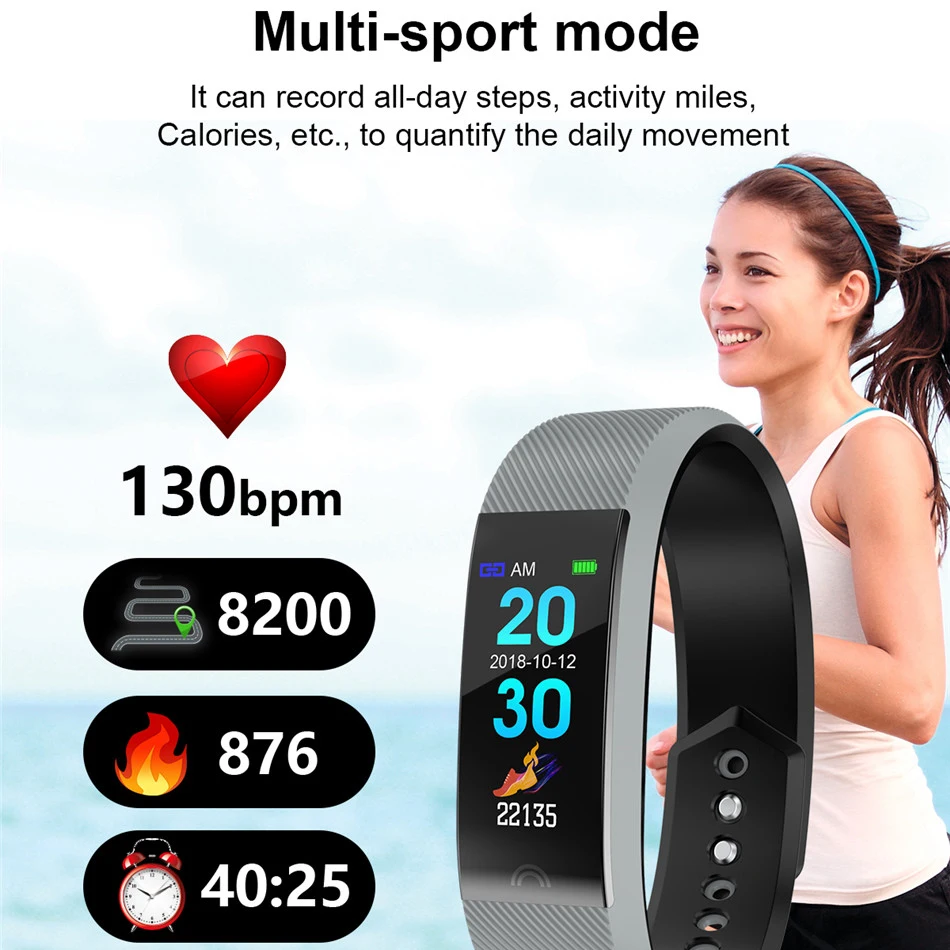 BANGWEI2019 New Sport Watch Smart LED Color Screen Heart Rate Monitor Pedometer Tracker Waterproof Fitness Watch For Android IOS