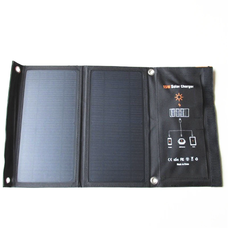Solar com Porta Dupla à Prova Solares para Smartphones Comprimidos e Viagem de Acampamento Carregador Solar Painel Usb Ddual Água Dobrável Células 15 w - Image 4