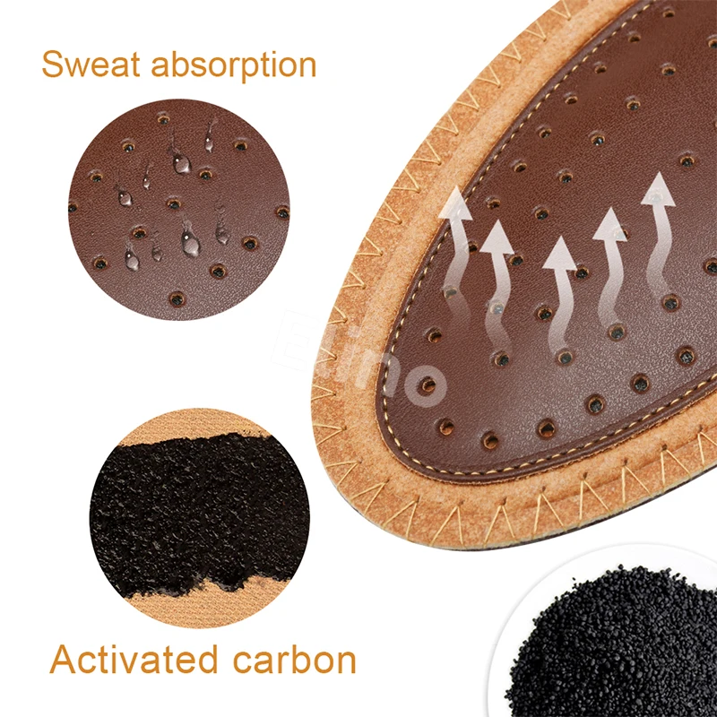 Elino Deodorization Leather Cowhide Insoles Activated Carbon Sweat Absorption Care Breathable Insoles Men Women