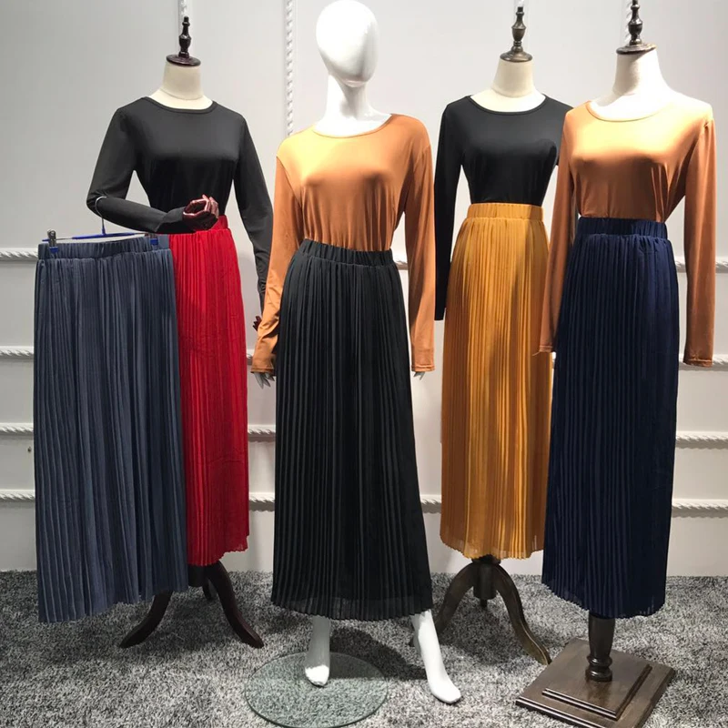 

Plus Size Faldas Mujer Moda 2019 Boho Abaya Kimono Muslim Long Bodycon Chiffon Maxi Pleated Skirt Women Islamic Japanese Skirts