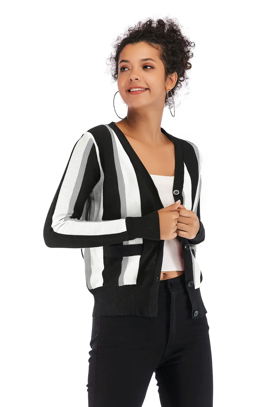 Gladiolus 2018 Autumn Winter Knitted Sweater Women Long Sleeve V-Neck Singer Breasted Pocket Striped Cardigan Women Sweater Tops (11)